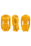 Yellow Sexy Solid Color Zipper Zipper Collar Long Sleeve Two Pieces