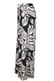 Black And White Casual Print Pocket Loose Wide Leg Full Print Bottoms