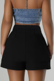 Black Casual Daily Solid Color Slit Boot Cut Patchwork Bottoms