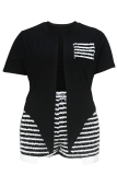 Black Casual Stripe Strap Design V Neck Plus Size Two Pieces