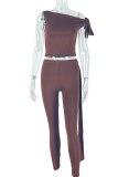 Black Casual Solid Color Strap Design Oblique Collar Sleeveless Two Pieces