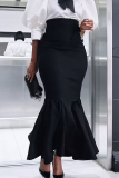 Black Elegant Solid Color Patchwork Bodycon High Waist Speaker Patchwork Bottoms