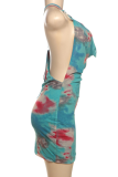 Pink Sexy Print Backless Spaghetti Strap Printed Dresses
