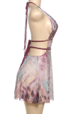 Colour Sexy Print Backless Halter Printed Dresses