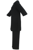 Black Casual Daily Solid Color Patchwork O Neck Three Quarter Two Pieces