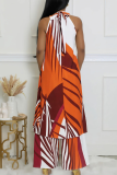 Brown Casual Print O Neck Sleeveless Two Pieces