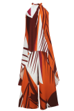 Brown Casual Print O Neck Sleeveless Two Pieces