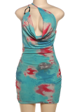 Pink Sexy Print Backless Spaghetti Strap Printed Dresses
