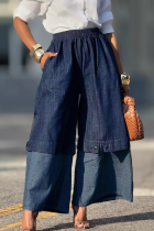 Blue Casual Solid Color Patchwork High Waist Loose Denim Jeans