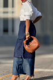 Blue Casual Solid Color Patchwork High Waist Loose Denim Jeans