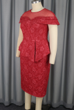 Red Elegant Solid Color Slit O Neck Evening Dresses