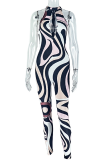 Zebra Sexy Zebra Print Hollow Out O Neck Skinny Jumpsuits