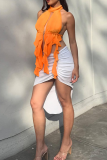 Orange Sexy Solid Color Backless Strap Design Halter Tops