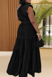 Rose Red Casual Solid Color Ruched Oblique Collar Long Dresses