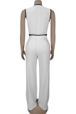 Apricot Casual Solid Color Buttons Contrast V Neck Sleeveless Two Pieces