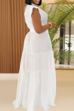 Rose Red Casual Solid Color Ruched Oblique Collar Long Dresses
