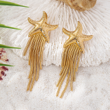 Gold Casual Daily Fringed Trim Earrings