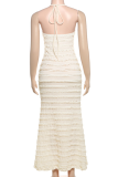Apricot Sexy Solid Color Backless Halter Long Dresses