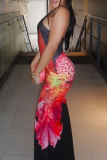 Black Sexy Print Backless Halter Long Dresses