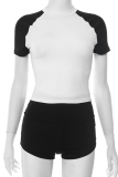 Black Casual Contrast O Neck Short Sleeve Two Pieces