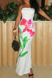 White Sexy Print Strapless Long Dresses