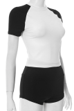Black Casual Contrast O Neck Short Sleeve Two Pieces