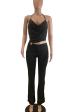 White Sexy Solid Color Hollow Out Halter Regular Jumpsuits