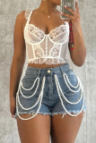 White Sexy Solid Color Lace Spaghetti Strap Tops