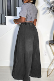 Black Gray Casual Solid Color Pocket Mid Waist Loose Denim Jeans