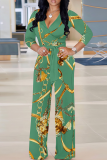Black Pink Casual Print V Neck Regular Jumpsuits