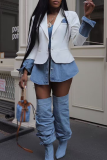 Black Casual Buckle Contrast Turn-back Collar Outerwear