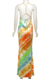 Colour Elegant Print Spaghetti Strap Long Dresses