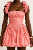 Pink Sexy Solid Color Ruched Spaghetti Strap Bud Dresses