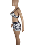 Black Sexy Print Spaghetti Strap Sleeveless Two Pieces