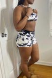 Black Sexy Print Spaghetti Strap Sleeveless Two Pieces