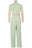 Yellow Casual Solid Color Buckle Turndown Collar Regular Jumpsuits