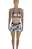 Black Sexy Print Spaghetti Strap Sleeveless Two Pieces