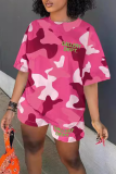 Pink Casual Letters O Neck Short Sleeve Two Pieces