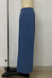 Blue Sexy Solid Color High Slit Strap Design Patchwork Bottoms