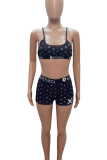 Black Sexy Print Spaghetti Strap Sleeveless Two Pieces