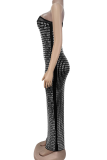 Apricot Sexy Solid Color Slit Hot Drill Oblique Collar Long Dresses