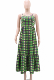 Green Vacation Plaid Backless Spaghetti Strap Long Dresses