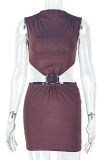 Black Sexy Solid Color Backless O Neck Wrapped Skirt Dresses