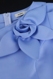 Light Blue Elegant Solid Color Flower Shape Asymmetrical Collar Long Plus Size Dresses