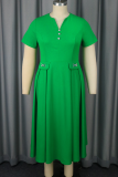 Green Elegant Solid Color Rhinestone Decor V Neck Long Plus Size Dresses