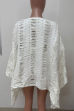 White Sexy Solid Color Ripped Irregular O Neck Tops