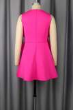 Rose Red Sexy Solid Color Flower Shape O Neck A Line Dresses