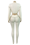 Apricot Casual Zipper Zipper Collar Long Sleeve Two Pieces