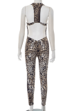 Leopard Print Sexy Leopard Print Backless Halter Skinny Jumpsuits