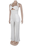 Green Sexy Casual Solid Color Hollow Out Patchwork Backless Halter Regular Jumpsuits